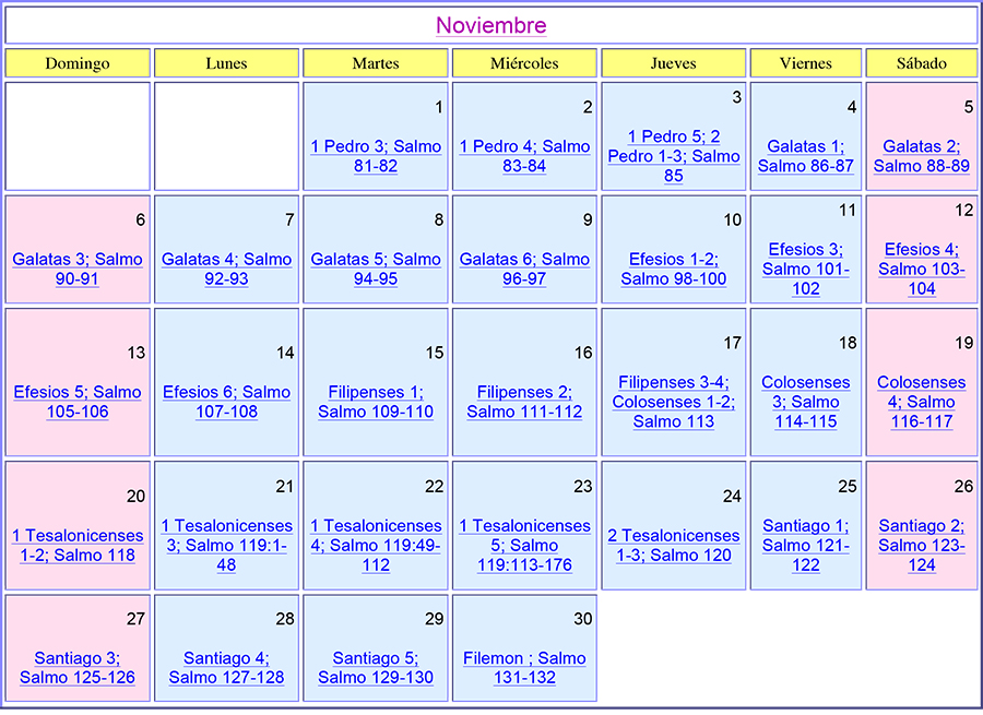 Calendario Bíblico de noviembre del 2016 | Aguilas Centro Familiar